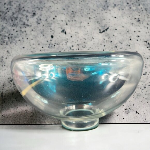 Hollow Cyan Blue Crystal Vacuum Formed Double Wall Glass Bowl Dish Centerpiece - Picture 1 of 16